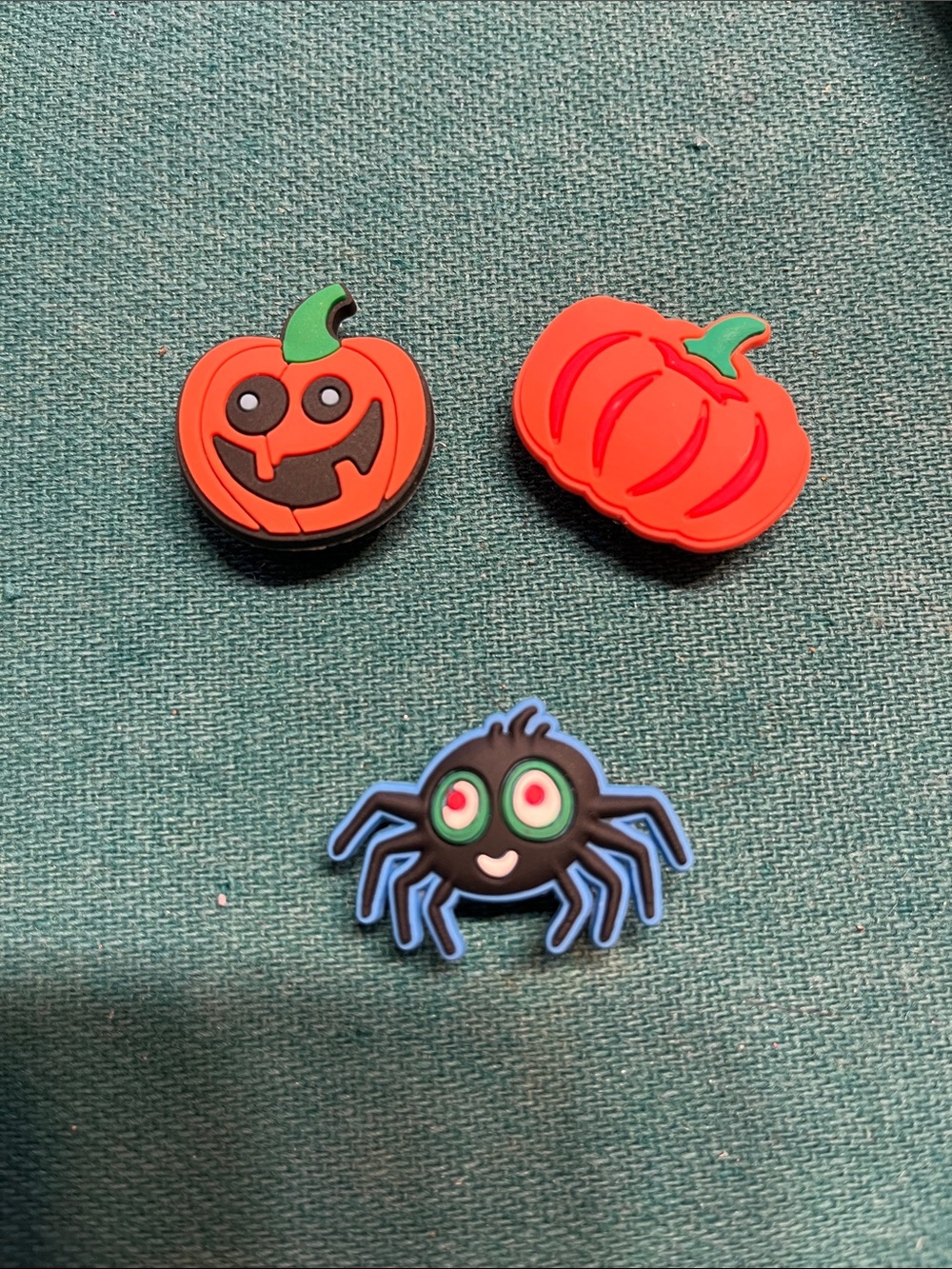 2 Pumpkins and a Black Spider Shoe Charm Halloween